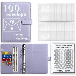 100 Envelopes Money Saving Challenge Book, PU Leather Saving Binder